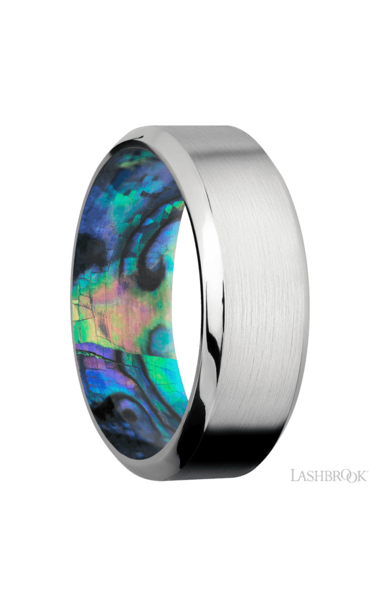 8 mm wide High Bevel Cobalt Chrome band featuring a Abalone sleeve. - Diamonds By Rothschild