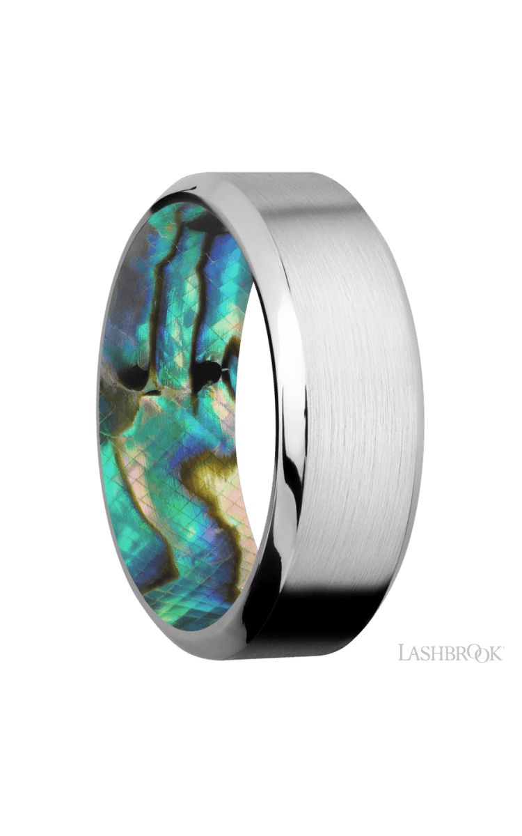 8 mm wide High Bevel Cobalt Chrome band featuring a Abalone sleeve. - Diamonds By Rothschild