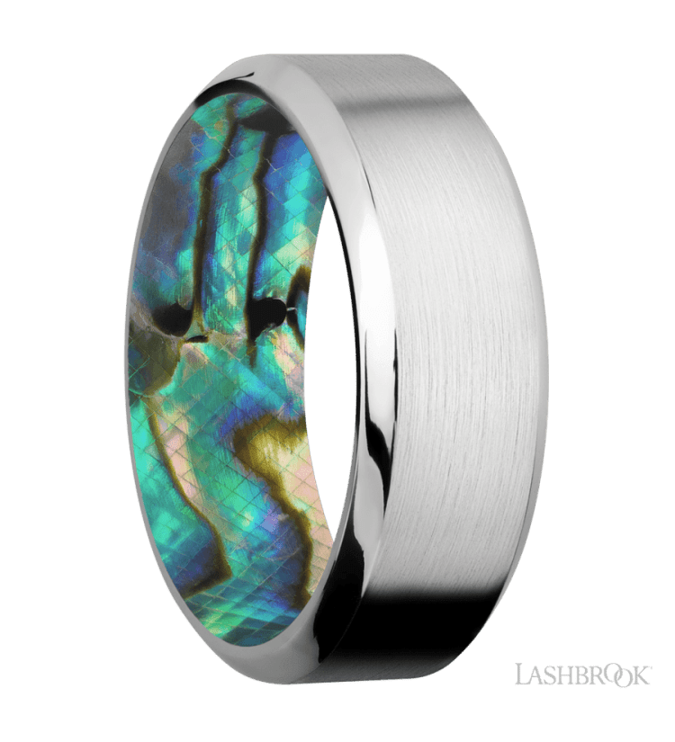 8 mm wide High Bevel Cobalt Chrome band featuring a Abalone sleeve. - Diamonds By Rothschild
