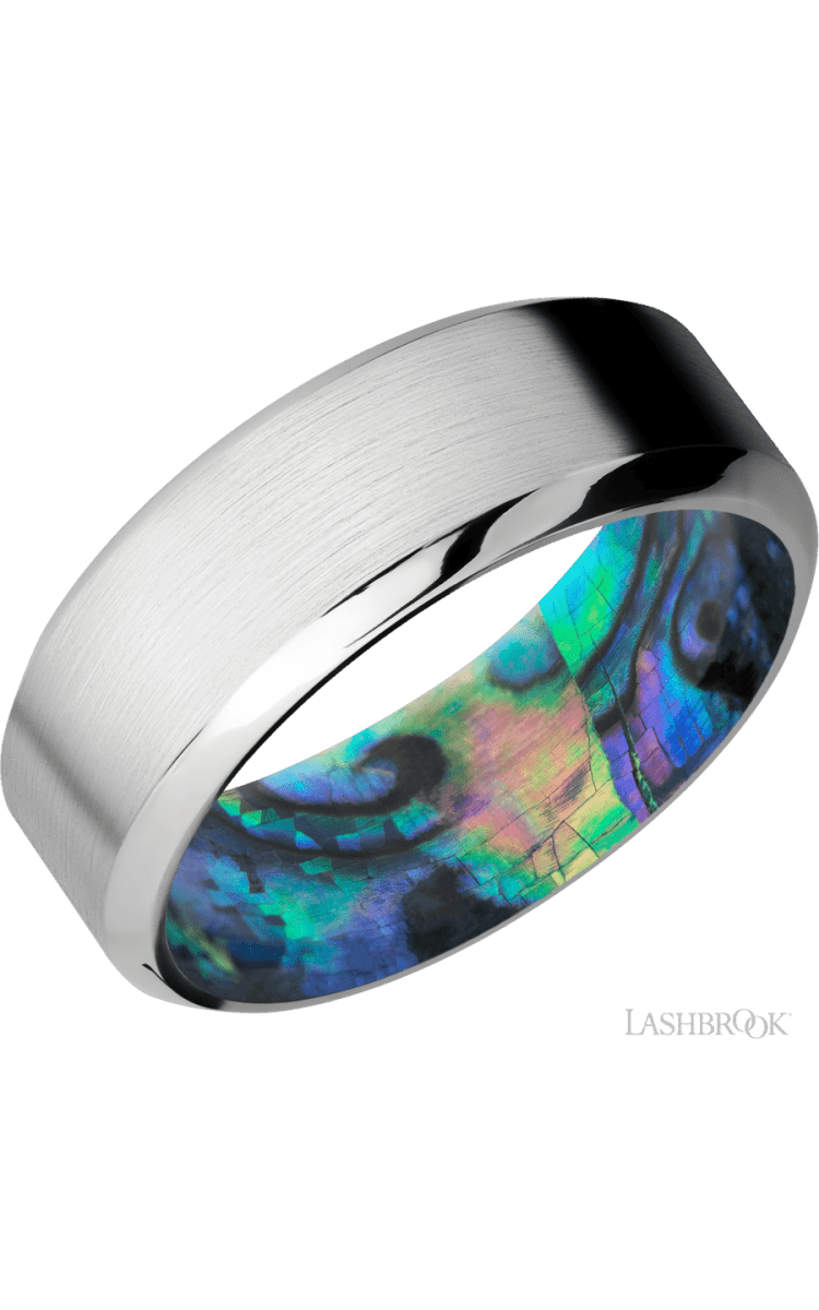 8 mm wide High Bevel Cobalt Chrome band featuring a Abalone sleeve. - Diamonds By Rothschild