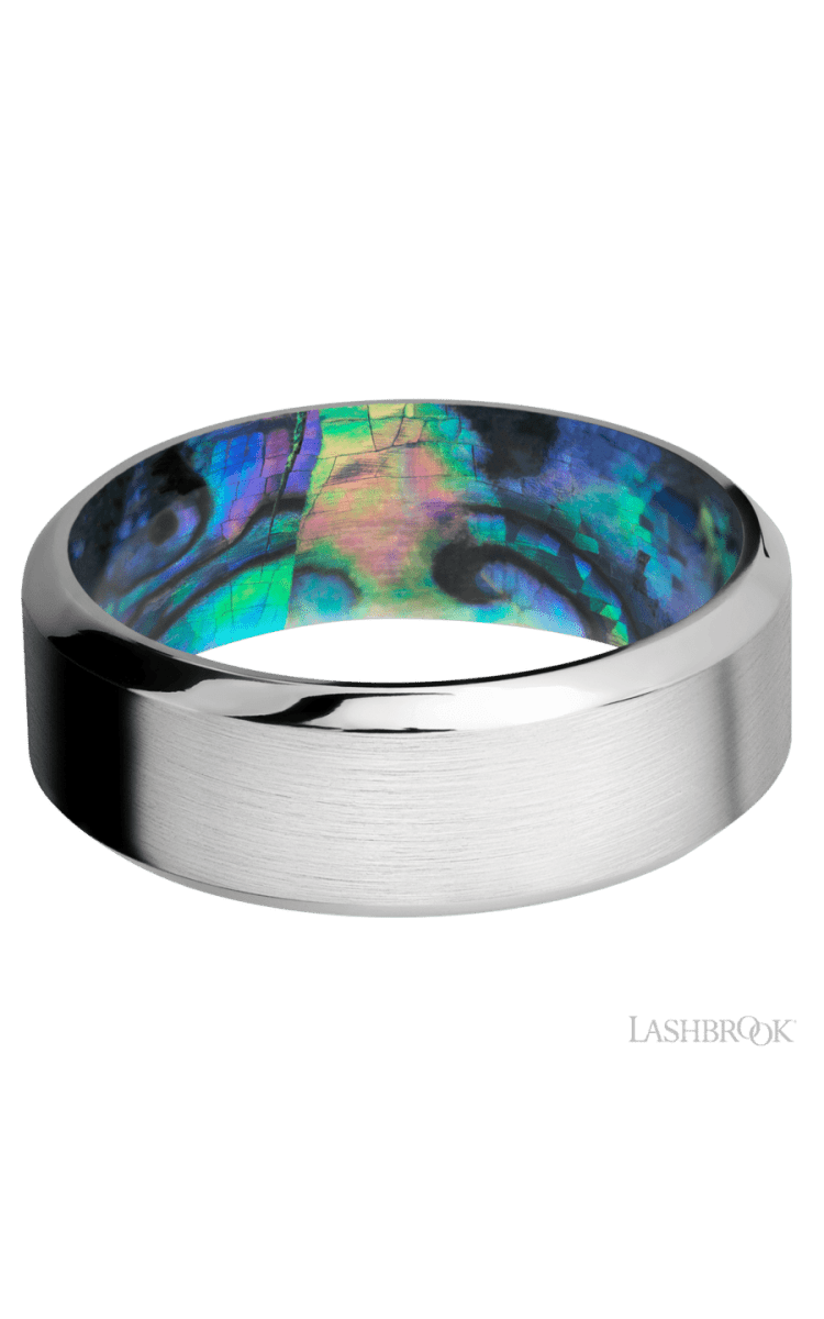 8 mm wide High Bevel Cobalt Chrome band featuring a Abalone sleeve. - Diamonds By Rothschild
