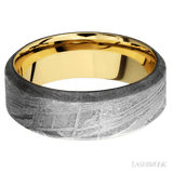 8 mm wide High Bevel Meteorite band featuring a 14K Yellow Gold sleeve. - Diamonds By Rothschild