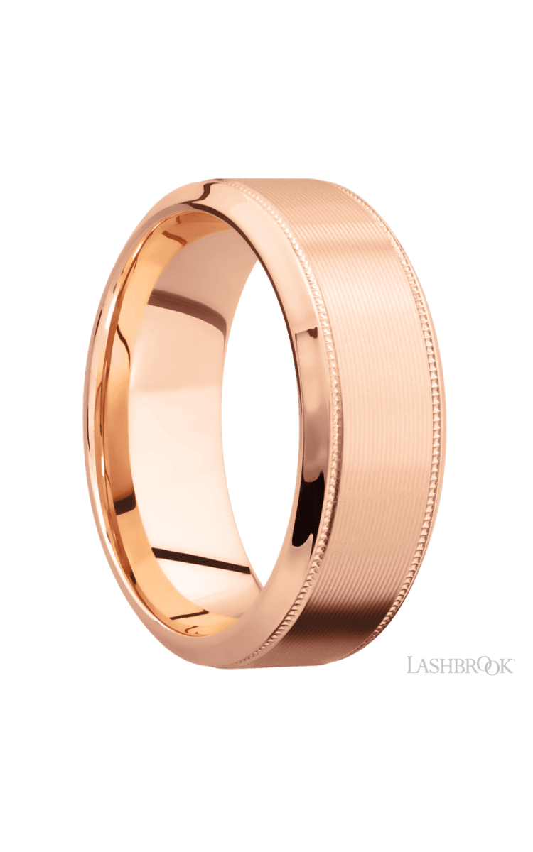 8 mm wide High Bevel Milgrain 14K Rose Gold band. - Diamonds By Rothschild