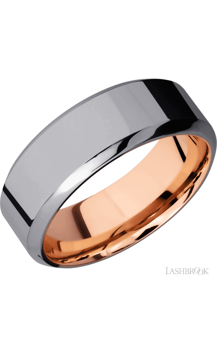 8 mm wide High Bevel Tantalum band featuring a 14K Rose Gold sleeve. - Diamonds By Rothschild