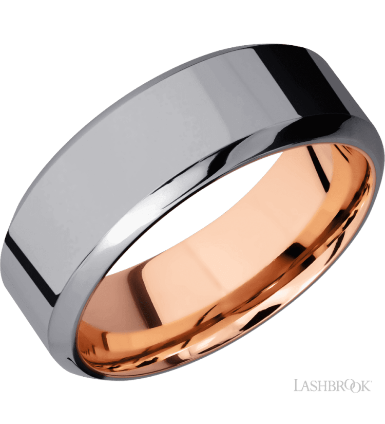 8 mm wide High Bevel Tantalum band featuring a 14K Rose Gold sleeve. - Diamonds By Rothschild