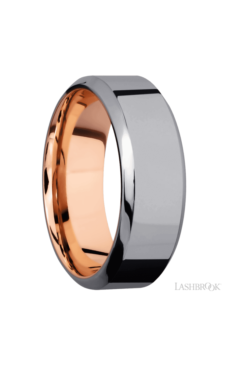 8 mm wide High Bevel Tantalum band featuring a 14K Rose Gold sleeve. - Diamonds By Rothschild
