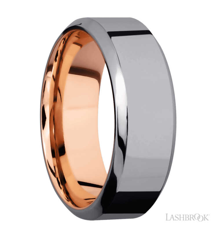 8 mm wide High Bevel Tantalum band featuring a 14K Rose Gold sleeve. - Diamonds By Rothschild