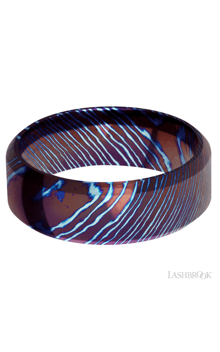 8 mm wide High Bevel Titanium Damascus band. - Diamonds By Rothschild