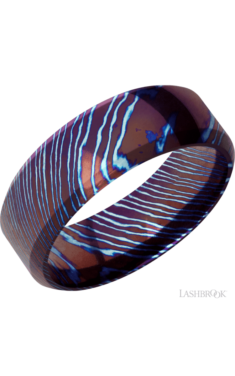 8 mm wide High Bevel Titanium Damascus band. - Diamonds By Rothschild