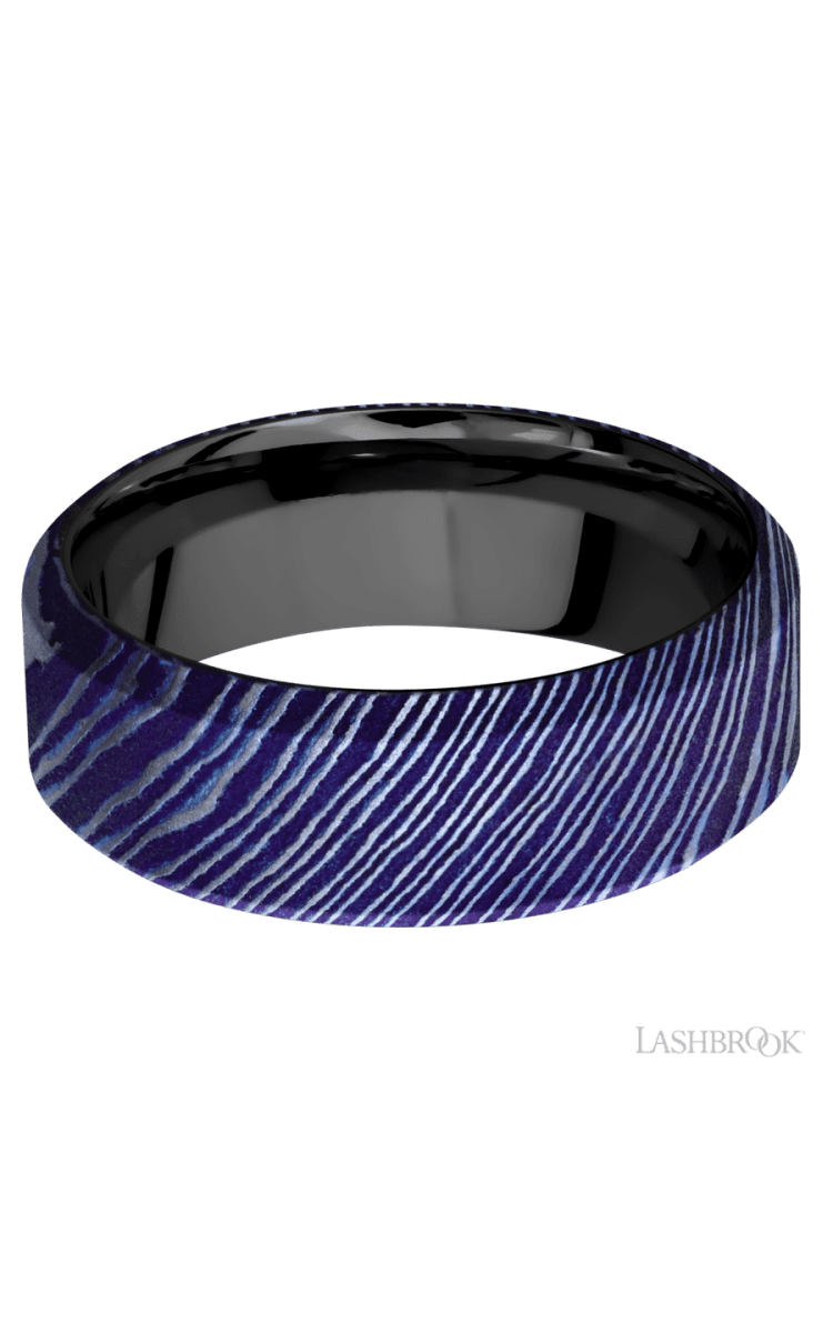 8 mm wide High Bevel Titanium Damascus band featuring a Zirconium sleeve. - Diamonds By Rothschild