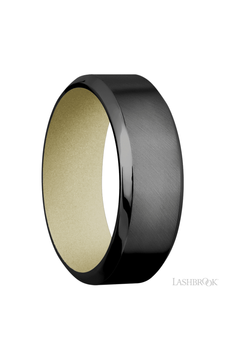 8 mm wide High Bevel Zirconium band featuring a Bright Nickel sleeve. - Diamonds By Rothschild