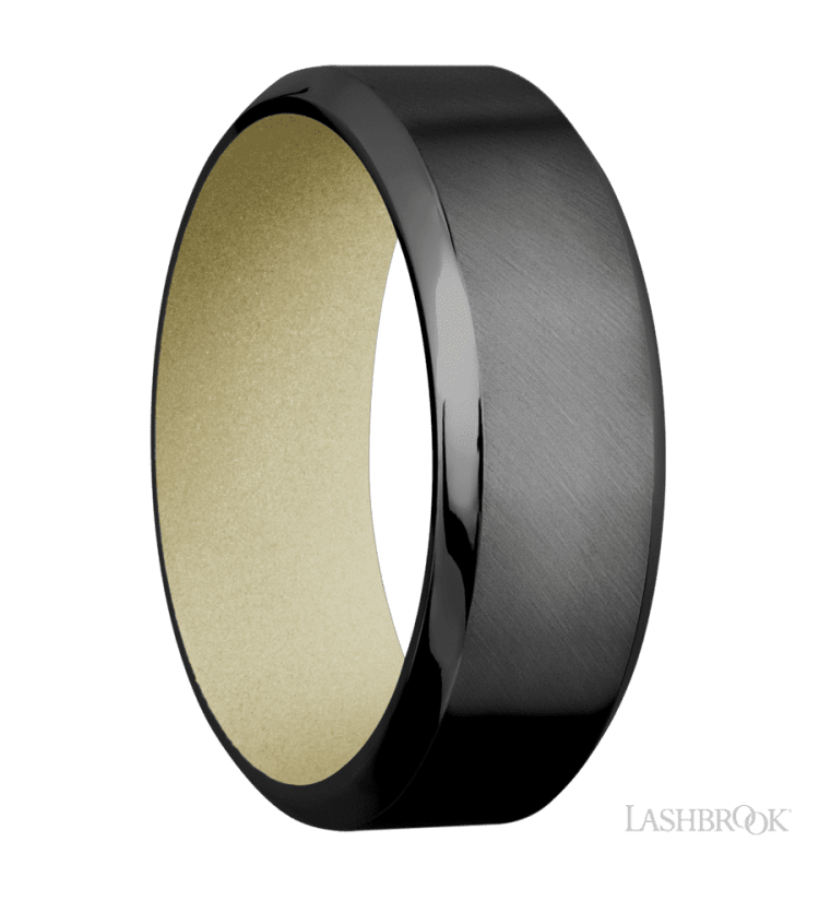 8 mm wide High Bevel Zirconium band featuring a Bright Nickel sleeve. - Diamonds By Rothschild