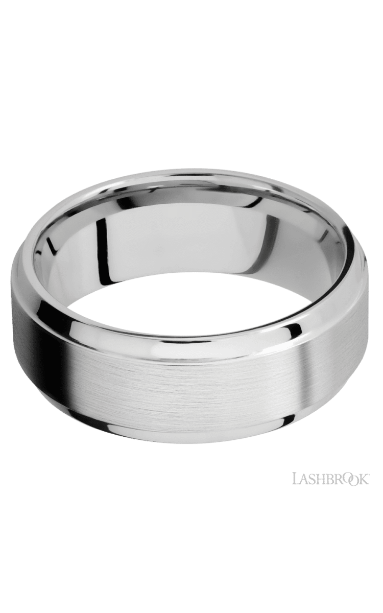 8 mm wide Stepped Bevel 14K White Gold band. - Diamonds By Rothschild