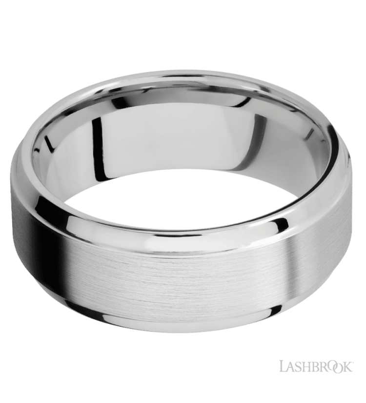 8 mm wide Stepped Bevel 14K White Gold band. - Diamonds By Rothschild