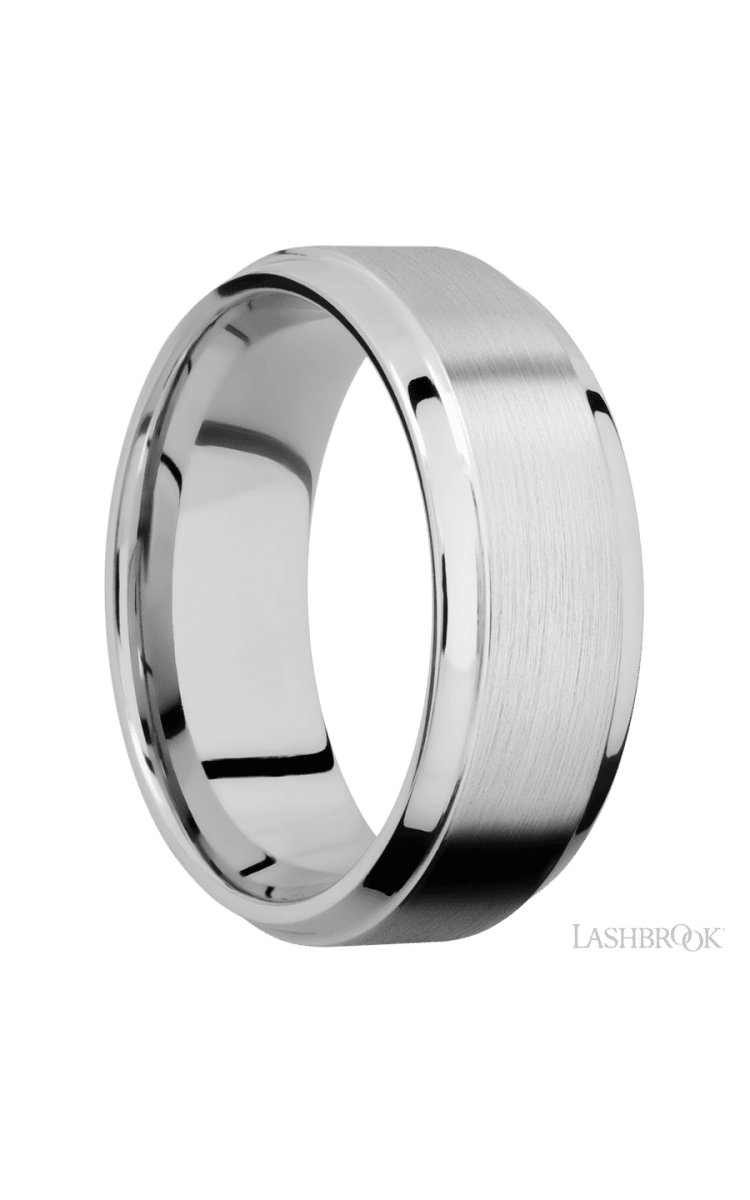 8 mm wide Stepped Bevel 14K White Gold band. - Diamonds By Rothschild
