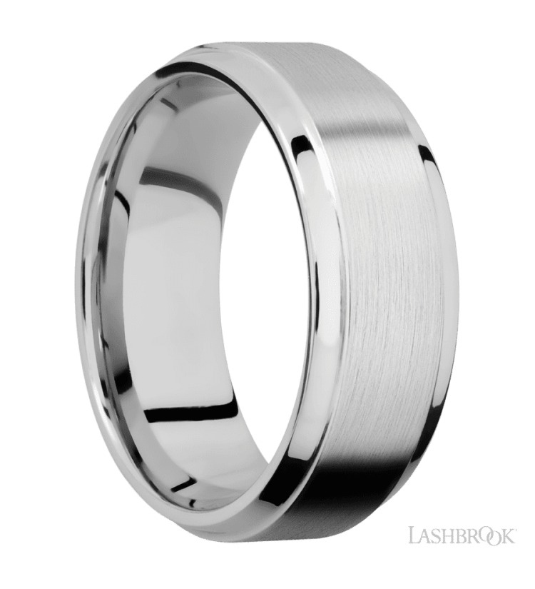 8 mm wide Stepped Bevel 14K White Gold band. - Diamonds By Rothschild