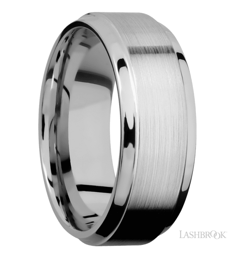 8 mm wide Stepped Bevel 14K White Gold band. - Diamonds By Rothschild