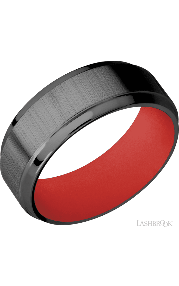 8 mm wide Stepped Bevel Zirconium band featuring a USMC Red sleeve. - Diamonds By Rothschild