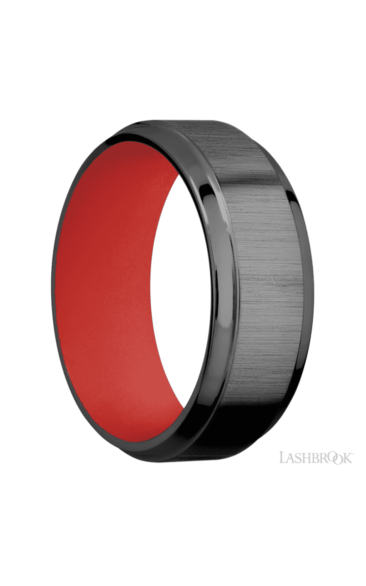 8 mm wide Stepped Bevel Zirconium band featuring a USMC Red sleeve. - Diamonds By Rothschild