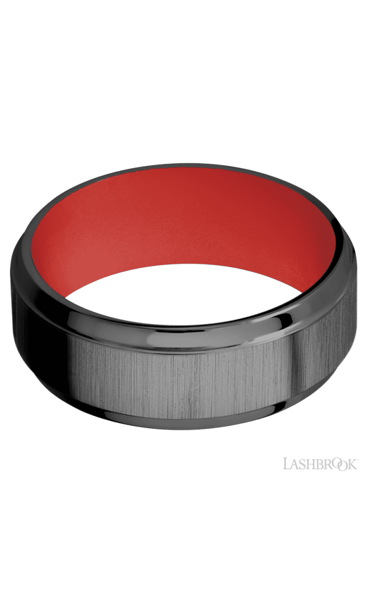8 mm wide Stepped Bevel Zirconium band featuring a USMC Red sleeve. - Diamonds By Rothschild