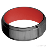8 mm wide Stepped Bevel Zirconium band featuring a USMC Red sleeve. - Diamonds By Rothschild
