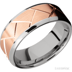 8 mm wide/Beveled/14K White Gold band with one 6 mm Centered inlay of 14K Rose Gold with a machined Flatweave pattern. - Diamonds By Rothschild