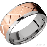 8 mm wide/Beveled/14K White Gold band with one 6 mm Centered inlay of 14K Rose Gold with a machined Flatweave pattern. - Diamonds By Rothschild