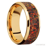 8 mm wide/Beveled/14K Yellow Gold band with one 6 mm Centered inlay of Red Opal. - Diamonds By Rothschild