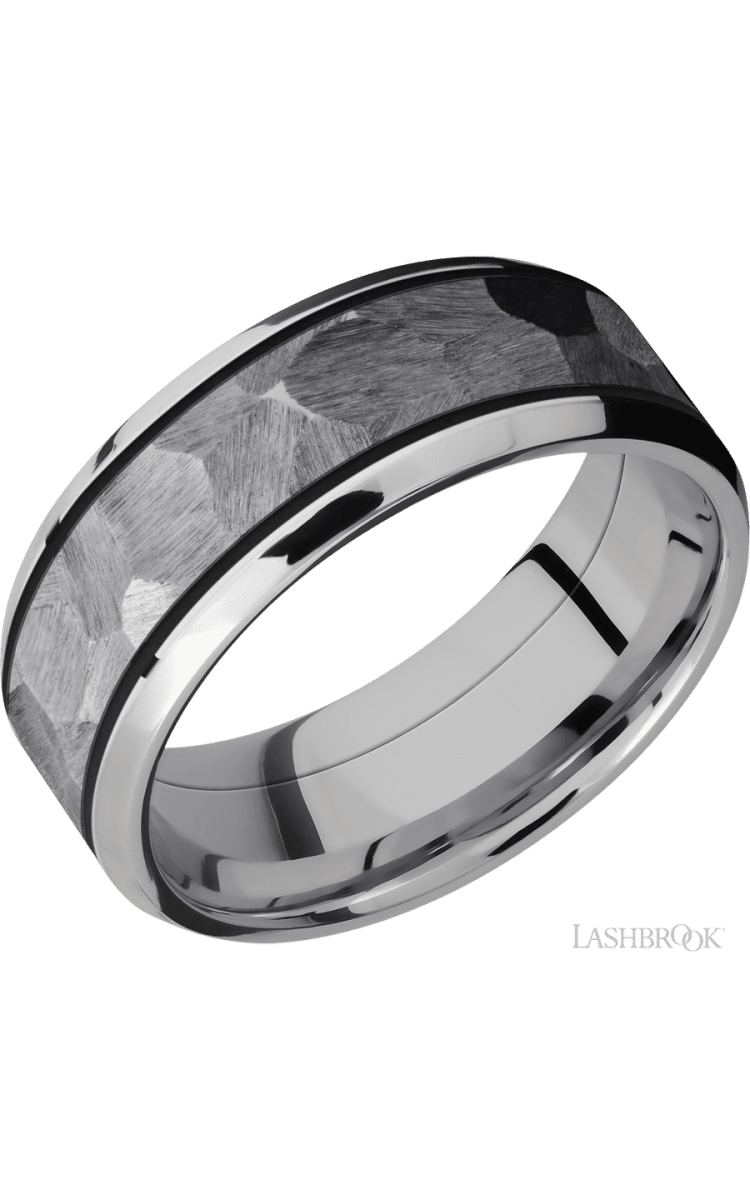 8 mm wide/Beveled/Cobalt Chrome band with one 5 mm Centered inlay of Tantalum. - Diamonds By Rothschild