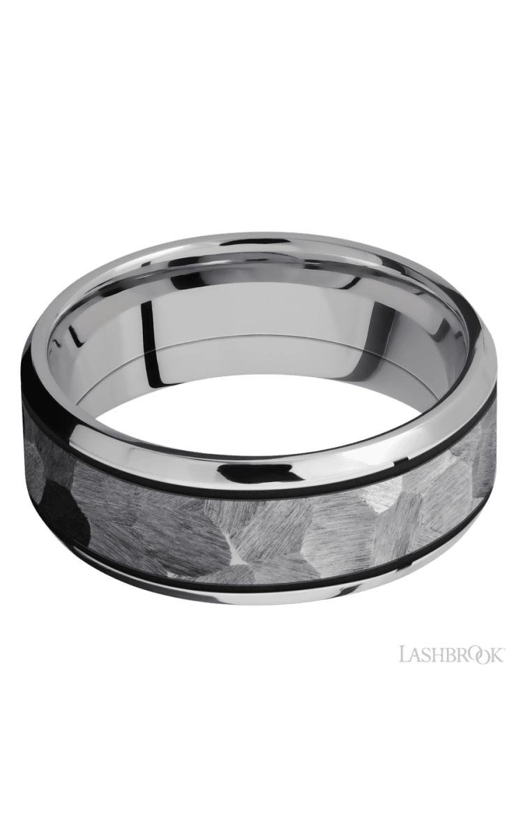 8 mm wide/Beveled/Cobalt Chrome band with one 5 mm Centered inlay of Tantalum. - Diamonds By Rothschild