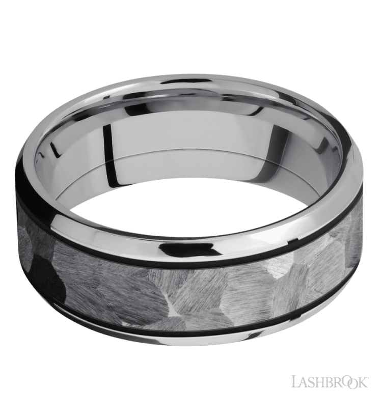 8 mm wide/Beveled/Cobalt Chrome band with one 5 mm Centered inlay of Tantalum. - Diamonds By Rothschild