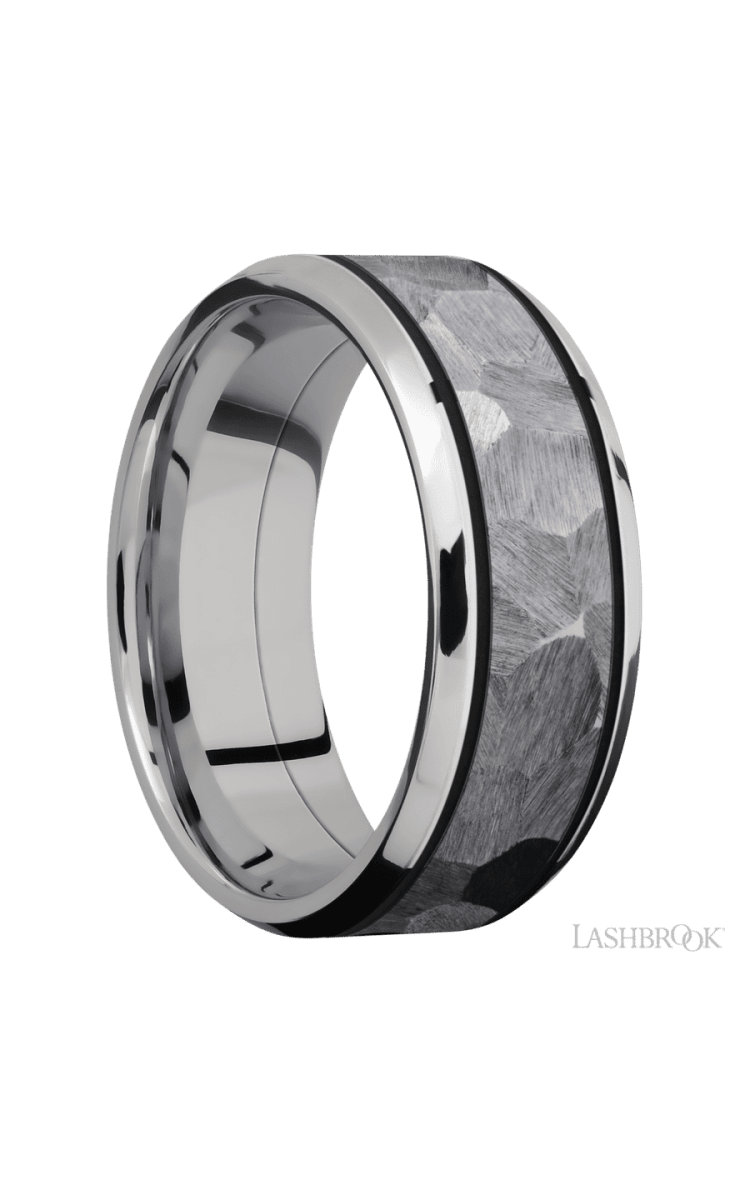 8 mm wide/Beveled/Cobalt Chrome band with one 5 mm Centered inlay of Tantalum. - Diamonds By Rothschild