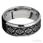 8 mm wide/Beveled/Cobalt Chrome band with one 6 mm Centered inlay of Tantalum with a laser carved Aztec 2 pattern. - Diamonds By Rothschild