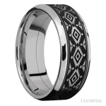 8 mm wide/Beveled/Cobalt Chrome band with one 6 mm Centered inlay of Tantalum with a laser carved Aztec 2 pattern. - Diamonds By Rothschild