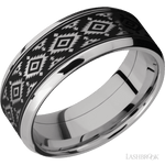 8 mm wide/Beveled/Cobalt Chrome band with one 6 mm Centered inlay of Tantalum with a laser carved Aztec 2 pattern. - Diamonds By Rothschild