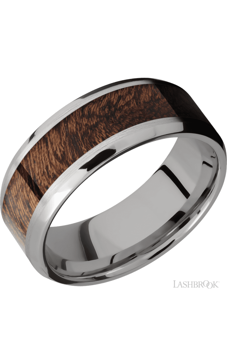 8 mm wide/Beveled/Titanium band with one 5 mm Centered inlay of Sapele. - Diamonds By Rothschild