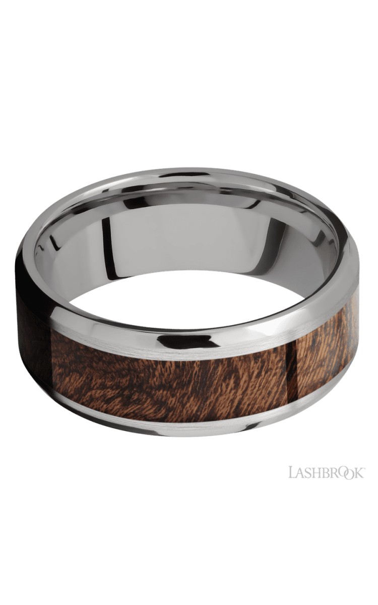 8 mm wide/Beveled/Titanium band with one 5 mm Centered inlay of Sapele. - Diamonds By Rothschild