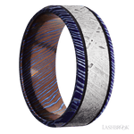 8 mm wide/Beveled/Titanium Damascus band with one 5 mm Centered inlay of Meteorite. - Diamonds By Rothschild