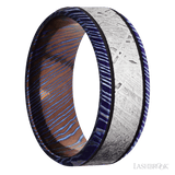 8 mm wide/Beveled/Titanium Damascus band with one 5 mm Centered inlay of Meteorite. - Diamonds By Rothschild