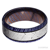 8 mm wide/Beveled/Titanium Damascus band with one 5 mm Centered inlay of Meteorite. - Diamonds By Rothschild