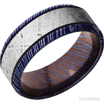 8 mm wide/Beveled/Titanium Damascus band with one 5 mm Centered inlay of Meteorite. - Diamonds By Rothschild