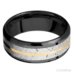 8 mm wide/Beveled/Zirconium band featuring inlays of Meteorite and 14K Yellow Gold. - Diamonds By Rothschild
