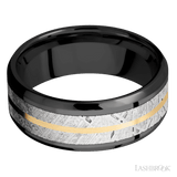 8 mm wide/Beveled/Zirconium band featuring inlays of Meteorite and 14K Yellow Gold. - Diamonds By Rothschild