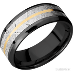 8 mm wide/Beveled/Zirconium band featuring inlays of Meteorite and 14K Yellow Gold. - Diamonds By Rothschild