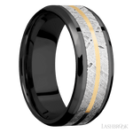 8 mm wide/Beveled/Zirconium band featuring inlays of Meteorite and 14K Yellow Gold. - Diamonds By Rothschild