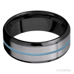 8 mm wide/Beveled/Zirconium band featuring inlays of Tantalum and Polar Blue. - Diamonds By Rothschild
