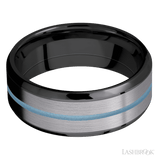 8 mm wide/Beveled/Zirconium band featuring inlays of Tantalum and Polar Blue. - Diamonds By Rothschild