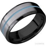 8 mm wide/Beveled/Zirconium band featuring inlays of Tantalum and Polar Blue. - Diamonds By Rothschild