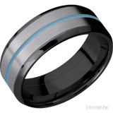 8 mm wide/Beveled/Zirconium band featuring inlays of Tantalum and Polar Blue. - Diamonds By Rothschild