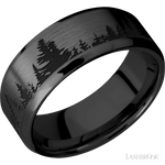 8 mm wide/Beveled/Zirconium band with a laser carved Trees pattern. - Diamonds By Rothschild